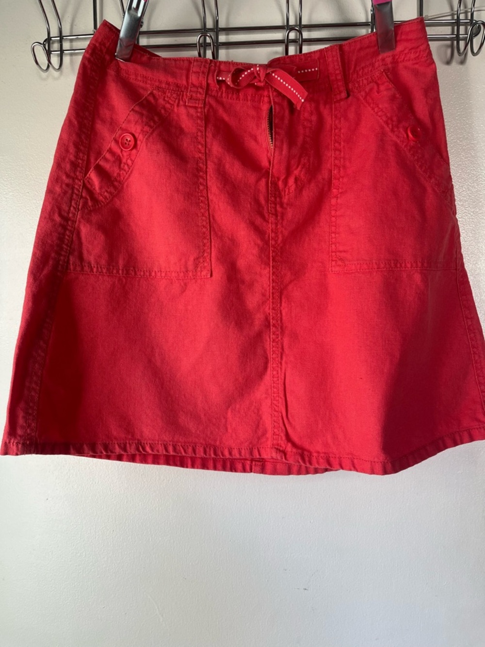 Coral Cotton A-Line Skirt with Front Pockets